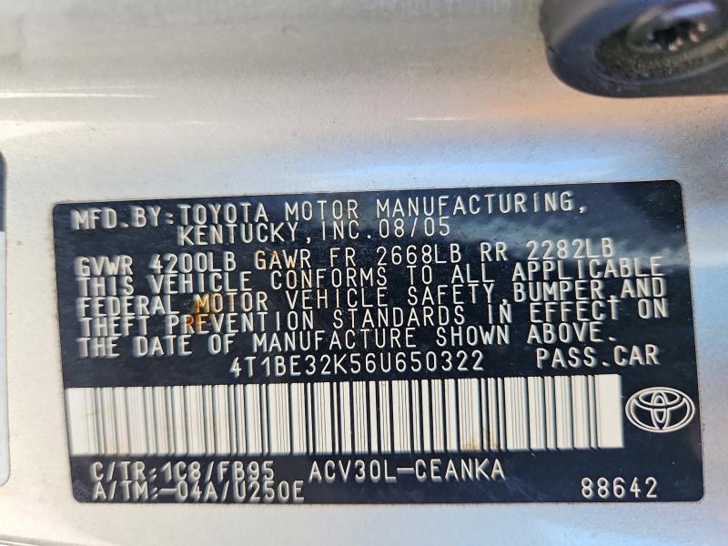 Продажа на аукционе авто 2006 Toyota Camry, vin: 4T1BE32K56U650322, номер лота: 67802776