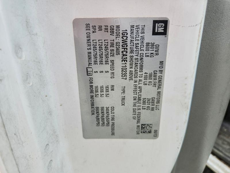 2014 Chevrolet Express G2500 მანქანა იყიდება აუქციონზე, vin: 1GCWGFCA3E1102357, აუქციონის ნომერი: 68402366