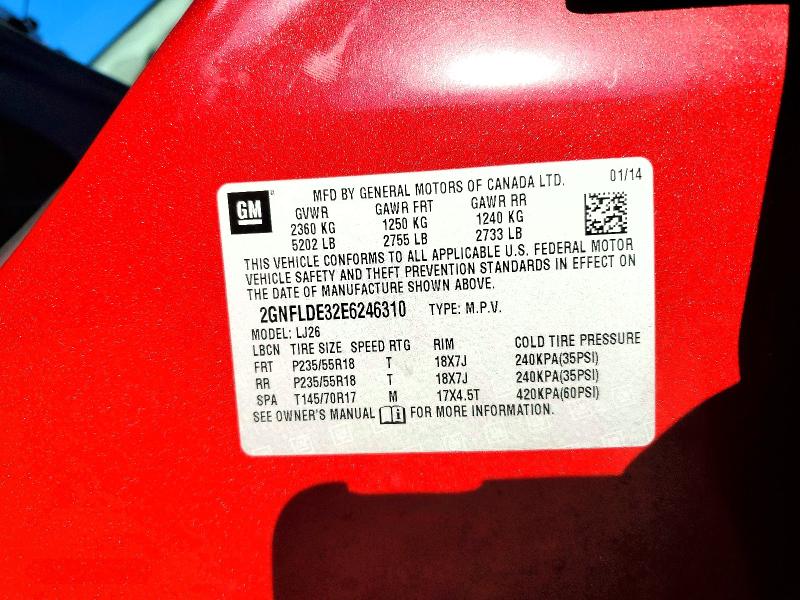 Auction sale of the 2014 Chevrolet Equinox, vin: 2GNFLDE32E6246310, lot number: 67929136