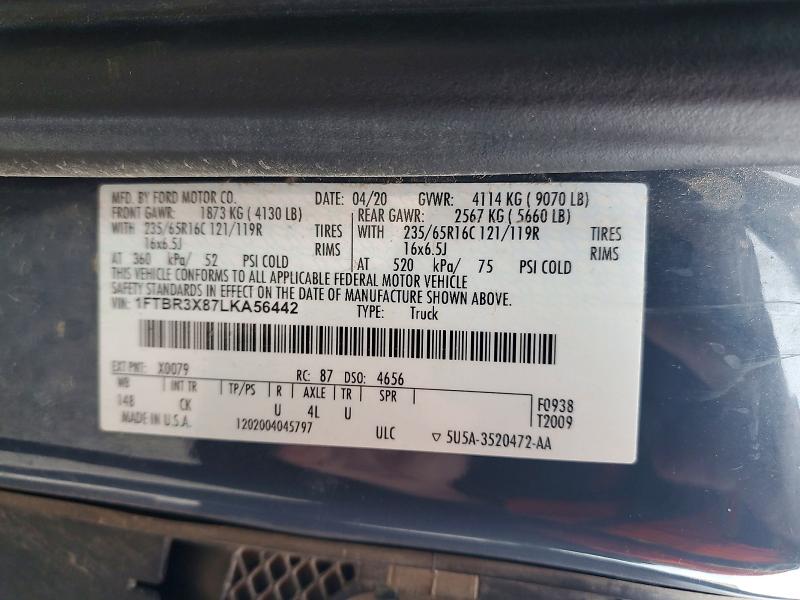 Продаж на аукціоні авто 2020 Ford Transit, vin: 1FTBR3X87LKA56442, номер лоту: 70426836