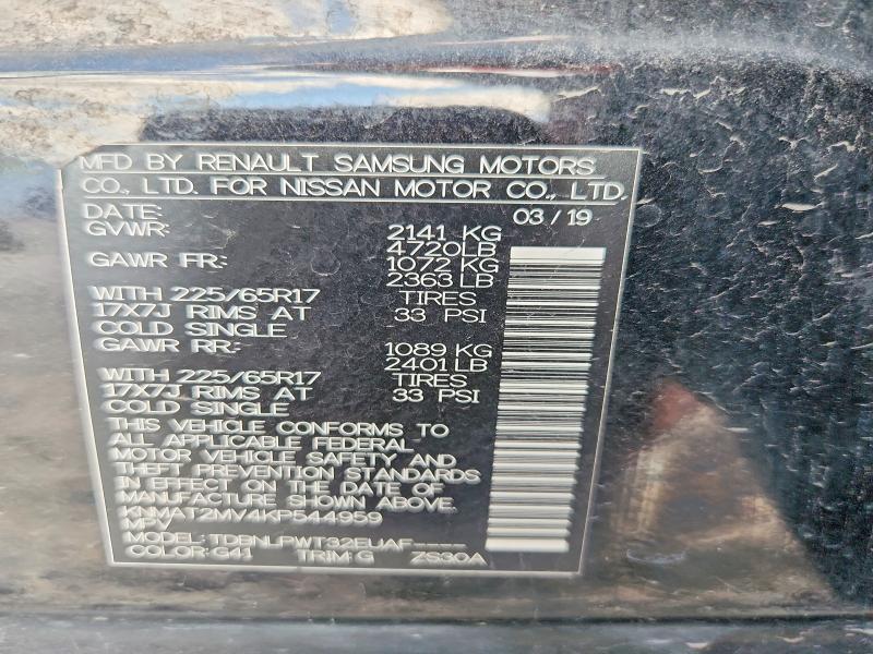 69107666 :رقم المزاد ، KNMAT2MV4KP544959 vin ، 2019 Nissan Rogue مزاد بيع