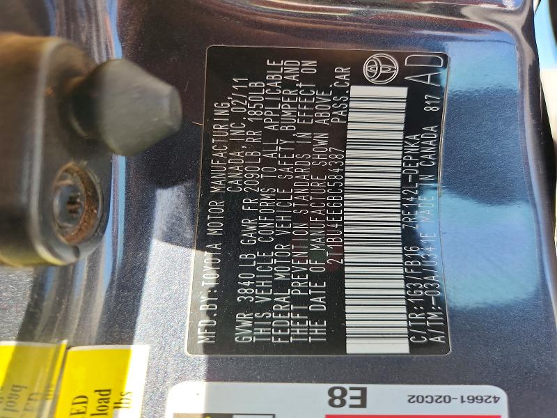 71063866 :رقم المزاد ، 2T1BU4EE6BC584387 vin ، 2011 Toyota Corolla مزاد بيع