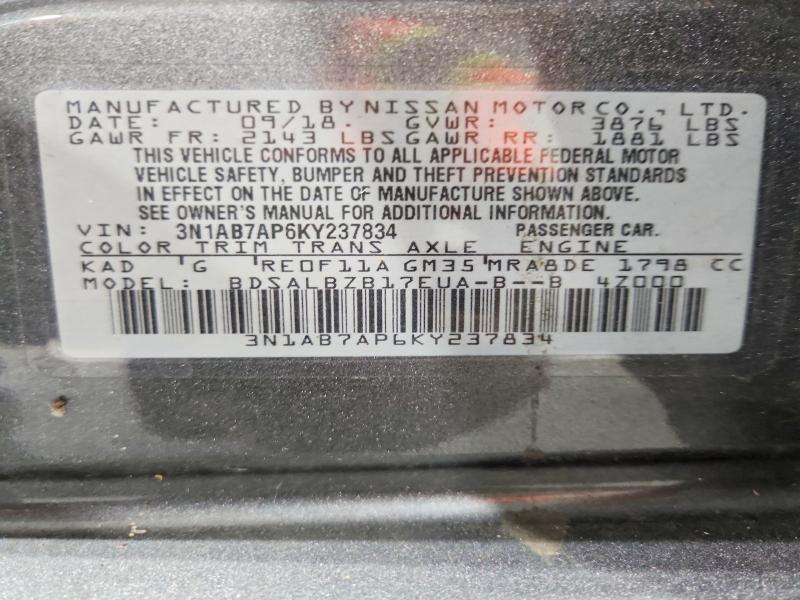 Aukcja sprzedaży 2019 Nissan Sentra, vin: 3N1AB7AP6KY237834, numer aukcji: 67027676