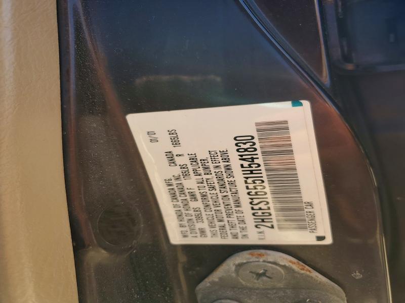 2001 Honda Civic მანქანა იყიდება აუქციონზე, vin: 2HGES16551H541830, აუქციონის ნომერი: 70687096