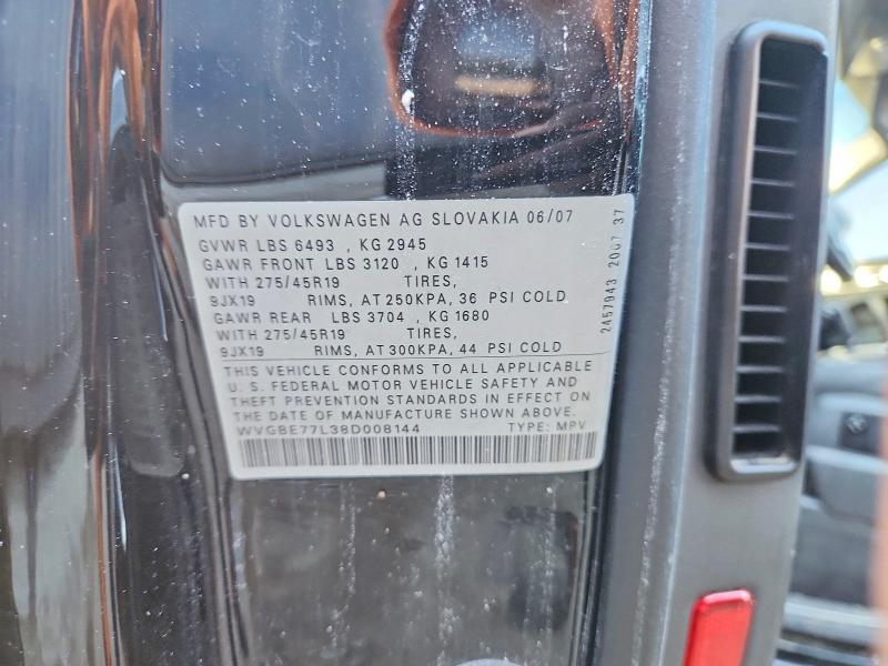68681336 :رقم المزاد ، WVGBE77L38D008144 vin ، 2008 Volkswagen Touareg 2 مزاد بيع