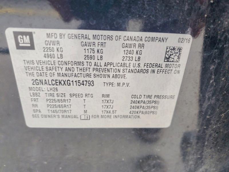 Aukcja sprzedaży 2016 Chevrolet Equinox, vin: 2GNALCEKXG1154793, numer aukcji: 67831026