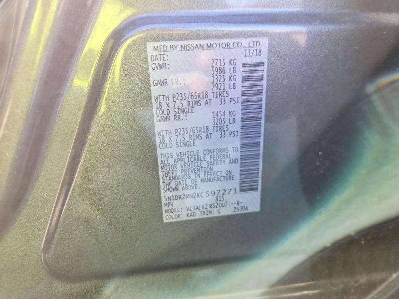 Продажа на аукционе авто 2019 Nissan Pathfinder, vin: 5N1DR2MN2KC597271, номер лота: 68086806
