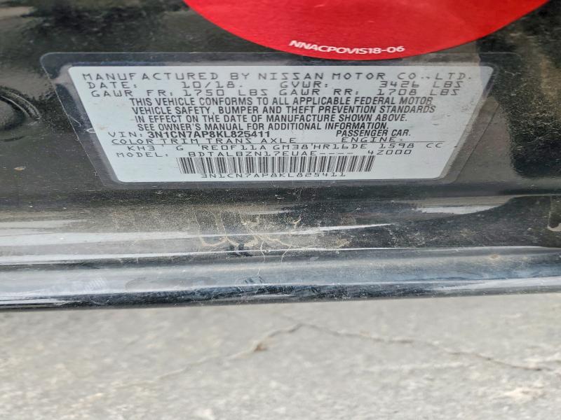 2019 Nissan Versa მანქანა იყიდება აუქციონზე, vin: 3N1CN7AP8KL825411, აუქციონის ნომერი: 69916556