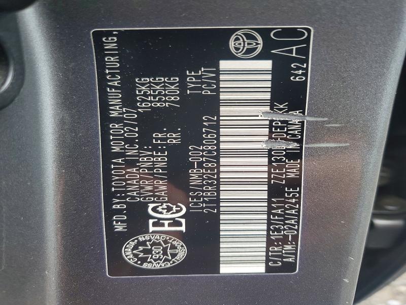 68007256 :رقم المزاد ، 2T1BR32E87C806712 vin ، 2007 Toyota Corolla مزاد بيع