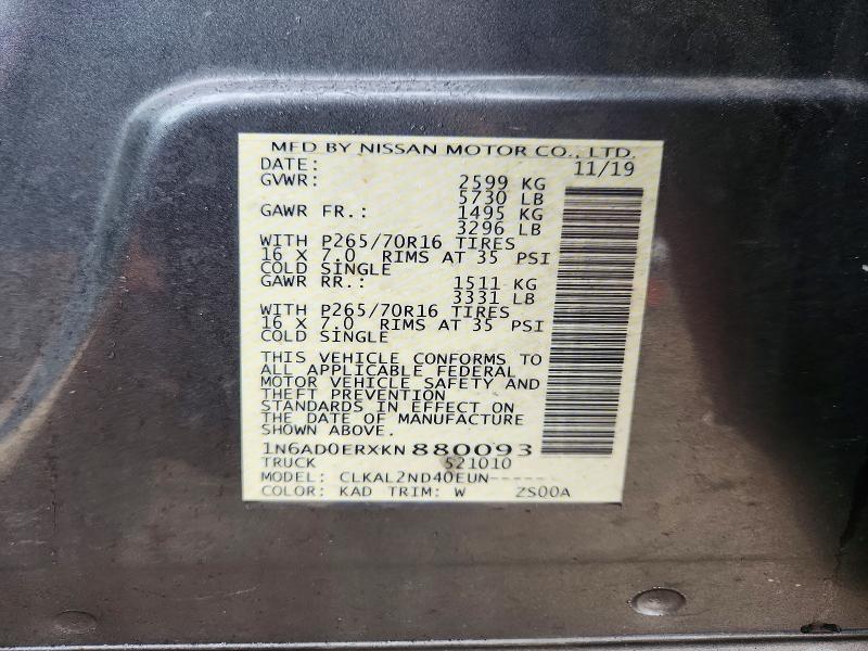 69824006 :رقم المزاد ، 1N6AD0ERXKN880093 vin ، 2019 Nissan Frontier مزاد بيع