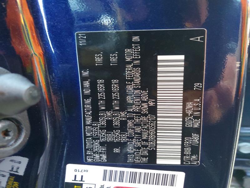 70712096 :رقم المزاد ، 5TDBZRBH6NS562107 vin ، 2022 Toyota Highlander مزاد بيع