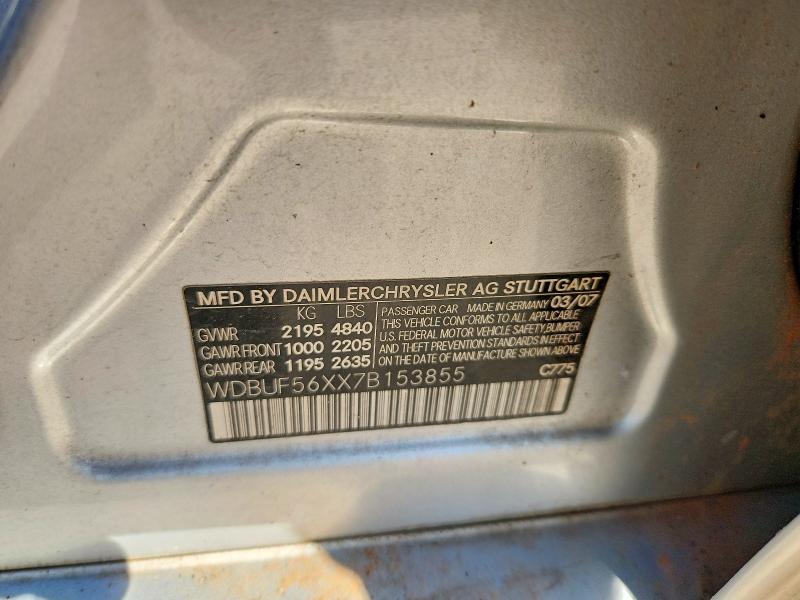 2007 Mercedes-benz E მანქანა იყიდება აუქციონზე, vin: WDBUF56XX7B153855, აუქციონის ნომერი: 68325146