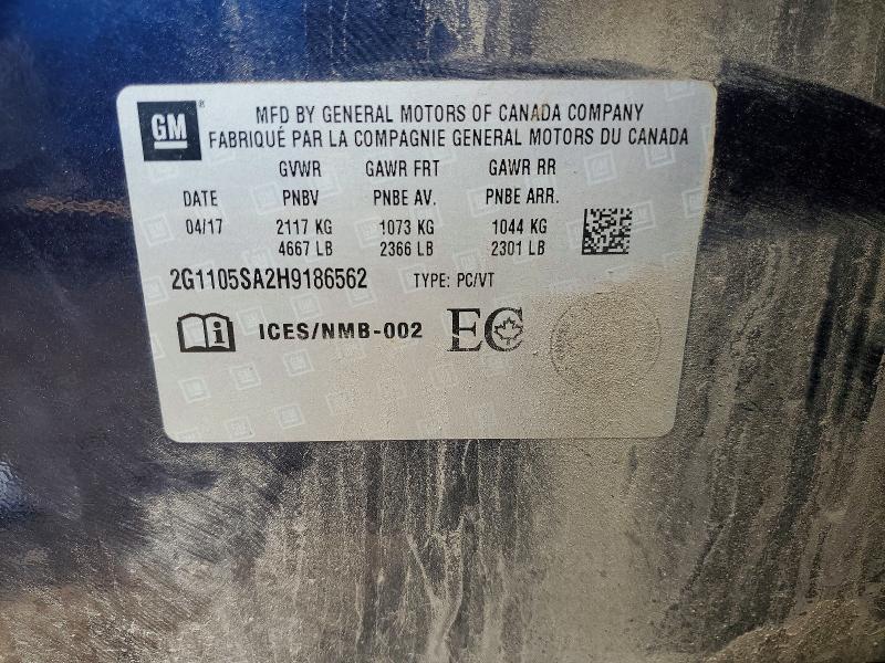 67306106 :رقم المزاد ، 2G1105SA2H9186562 vin ، 2017 Chevrolet Impala مزاد بيع