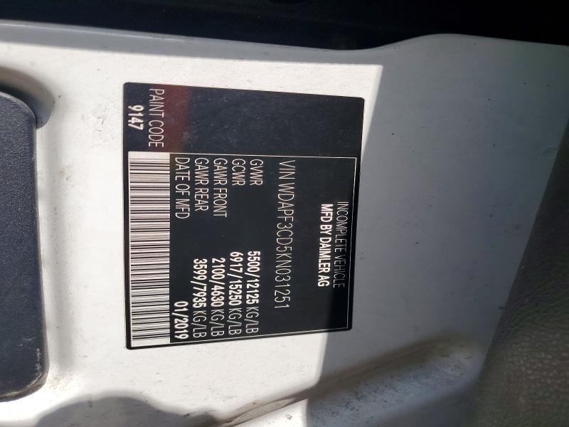 Aukcja sprzedaży 2019 Mercedes-benz Sprinter, vin: WDAPF3CD5KN031251, numer aukcji: 67257436