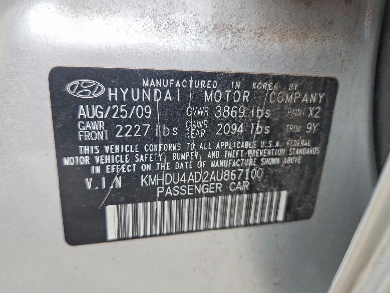 Aukcja sprzedaży 2010 Hyundai Elantra, vin: KMHDU4AD2AU867100, numer aukcji: 69970156