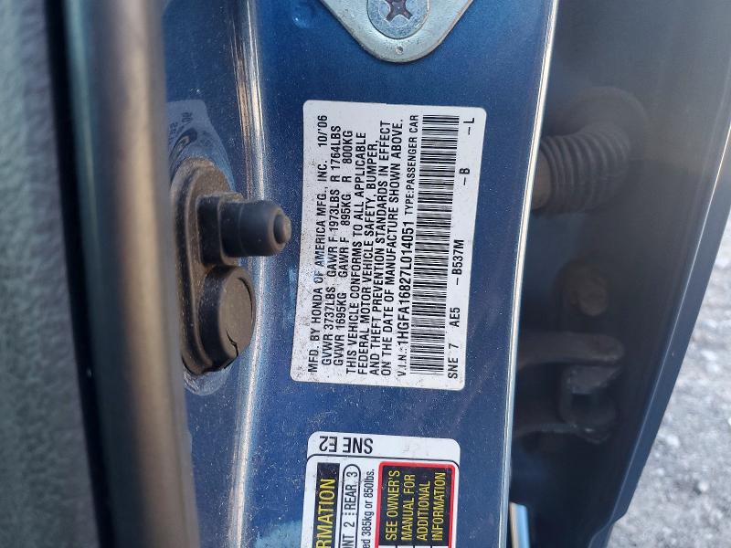 Auction sale of the 2007 Honda Civic, vin: 1HGFA16827L014051, lot number: 68300006