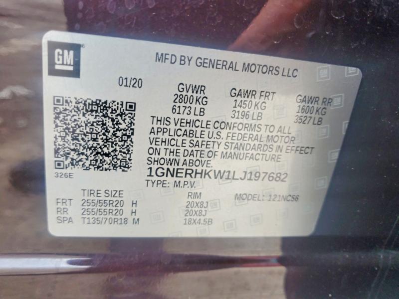 69962156 :رقم المزاد ، 1GNERHKW1LJ197682 vin ، 2020 Chevrolet Traverse مزاد بيع
