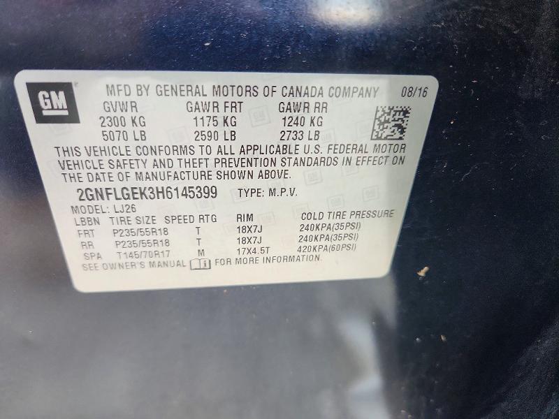 2017 Chevrolet Equinox მანქანა იყიდება აუქციონზე, vin: 2GNFLGEK3H6145399, აუქციონის ნომერი: 67618676