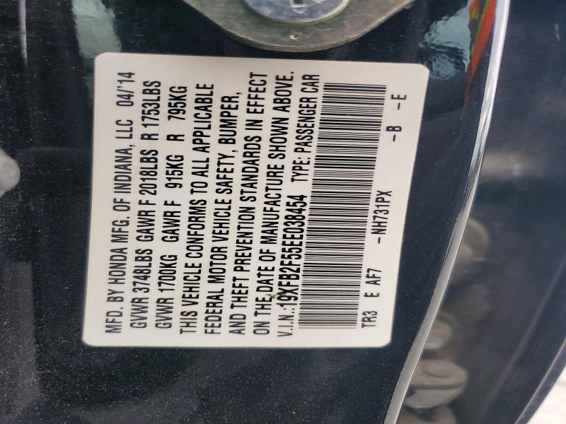 68262416 :رقم المزاد ، 19XFB2F55EE038454 vin ، 2014 Honda Civic مزاد بيع