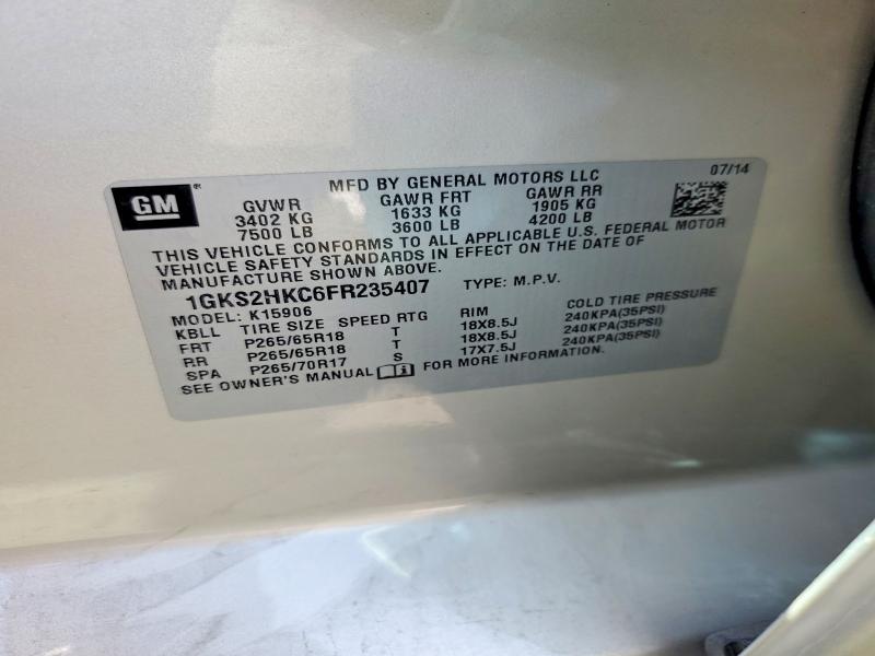 69742886 :رقم المزاد ، 1GKS2HKC6FR235407 vin ، 2015 Gmc Yukon Xl مزاد بيع