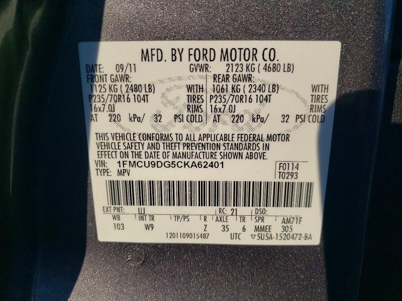 Продаж на аукціоні авто 2012 Ford Escape, vin: 1FMCU9DG5CKA62401, номер лоту: 67651446