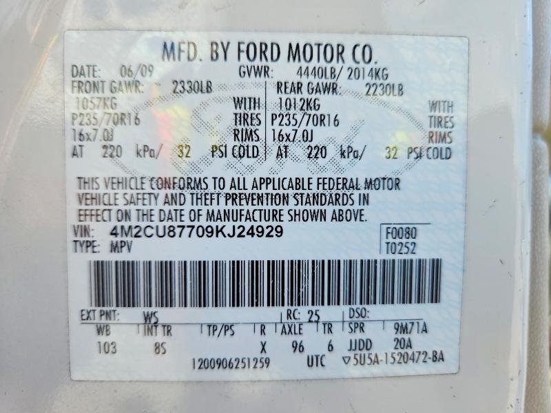 Auction sale of the 2009 Mercury Mariner, vin: 4M2CU87709KJ24929, lot number: 69553486