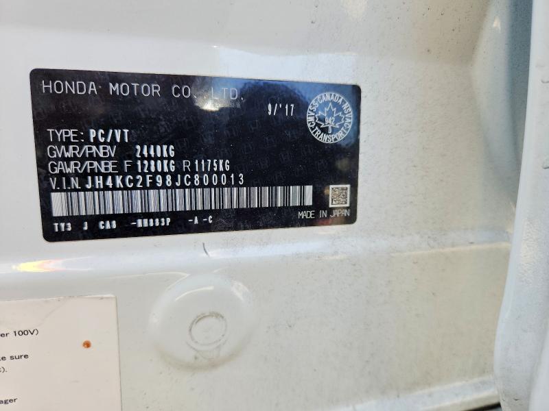 68246626 :رقم المزاد ، JH4KC2F98JC800013 vin ، 2018 Acura Rlx مزاد بيع