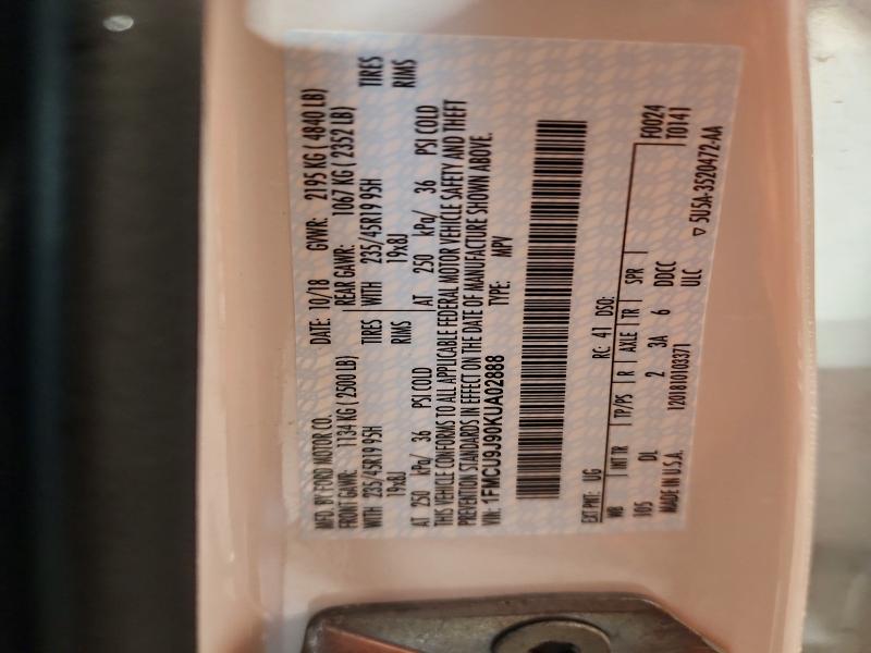 2019 Ford Escape მანქანა იყიდება აუქციონზე, vin: 1FMCU9J90KUA02888, აუქციონის ნომერი: 71235776