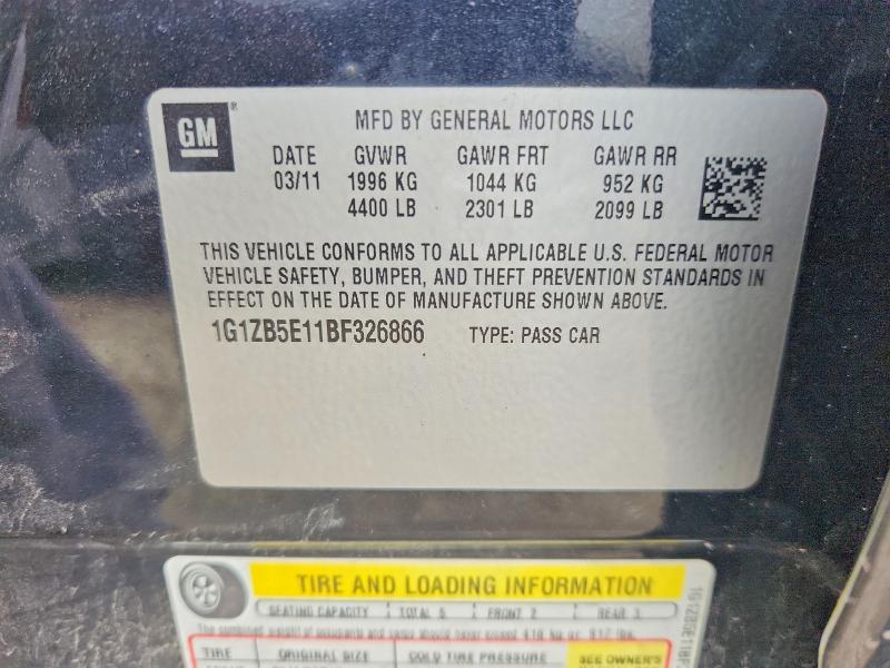 68702796 :رقم المزاد ، 1G1ZB5E11BF326866 vin ، 2011 Chevrolet Malibu مزاد بيع