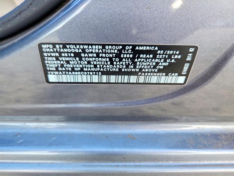 Продаж на аукціоні авто 2014 Volkswagen Passat, vin: 1VWAT7A36EC076712, номер лоту: 69585386