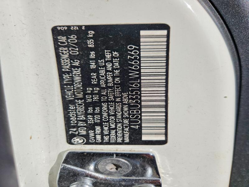68418116 :رقم المزاد ، 4USBU33516LW66369 vin ، 2006 Bmw Z4 مزاد بيع