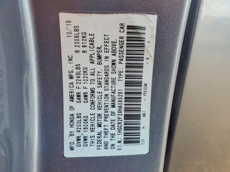 67281276 :رقم المزاد ، 1HGCR2F3XHA085291 vin ، 2017 Honda Accord مزاد بيع