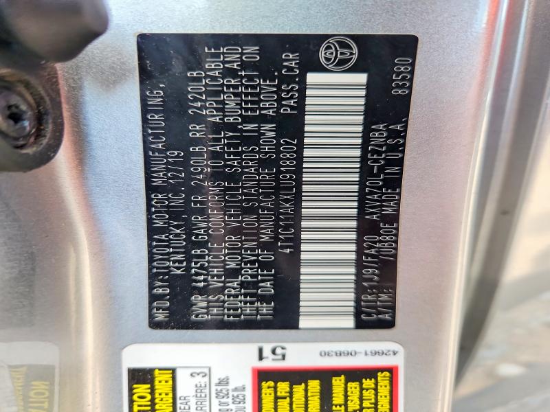 Продаж на аукціоні авто 2020 Toyota Camry, vin: 4T1C11AKXLU918802, номер лоту: 68278266