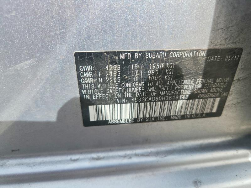 Aukcja sprzedaży 2017 Subaru Impreza, vin: 4S3GKAB60H3619143, numer aukcji: 67543406
