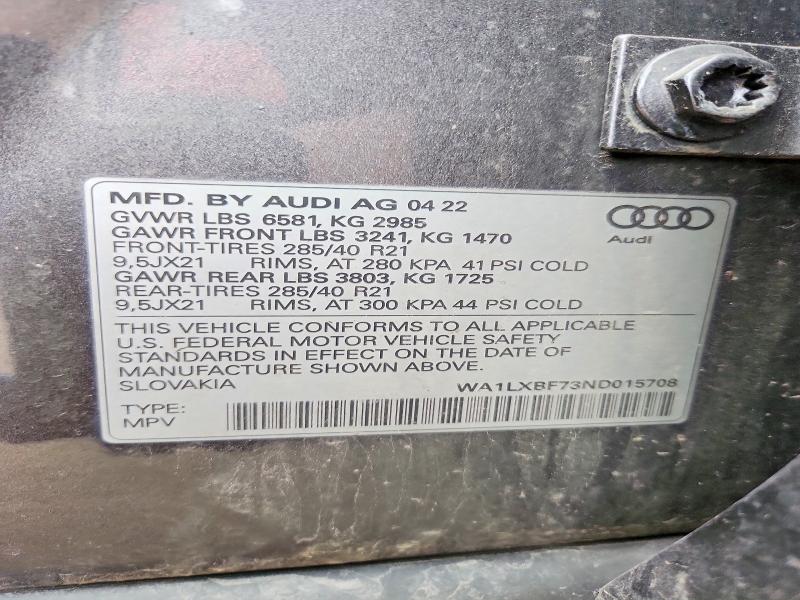 Auction sale of the 2022 Audi Q7, vin: WA1LXBF73ND015708, lot number: 70308096