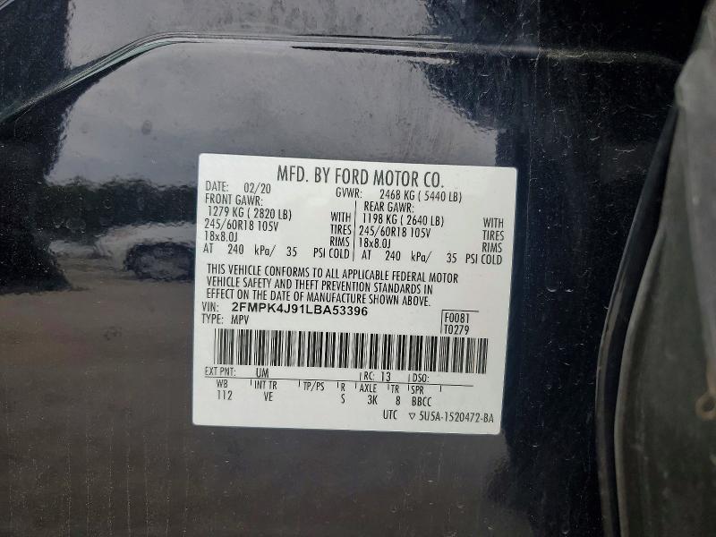 Aukcja sprzedaży 2020 Ford Edge, vin: 2FMPK4J91LBA53396, numer aukcji: 70443246