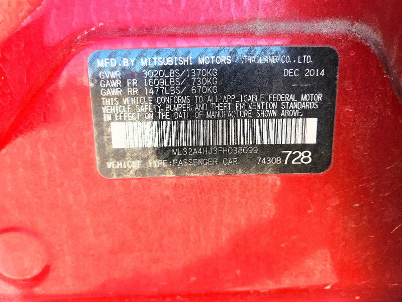 Продаж на аукціоні авто 2015 Mitsubishi Mirage, vin: ML32A4HJ3FH038099, номер лоту: 68426206