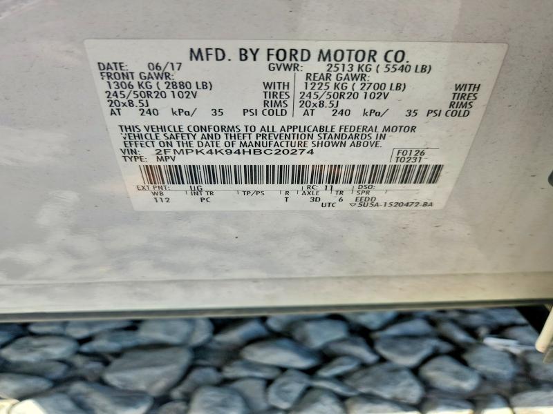 Продажа на аукционе авто 2017 Ford Edge, vin: 2FMPK4K94HBC20274, номер лота: 68294416