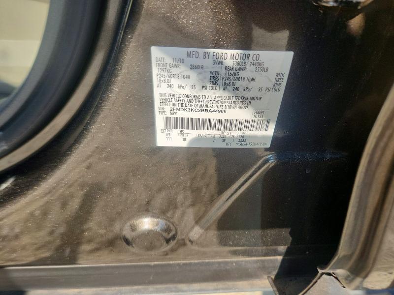 2011 Ford Edge მანქანა იყიდება აუქციონზე, vin: 2FMDK3KC2BBA44986, აუქციონის ნომერი: 69185686