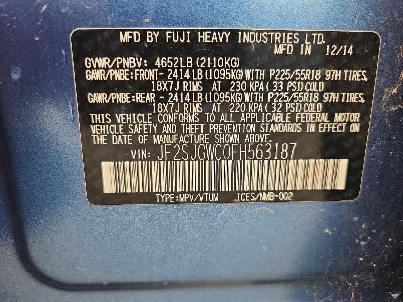 Продажа на аукционе авто 2015 Subaru Forester, vin: JF2SJGWC0FH563187, номер лота: 68190456