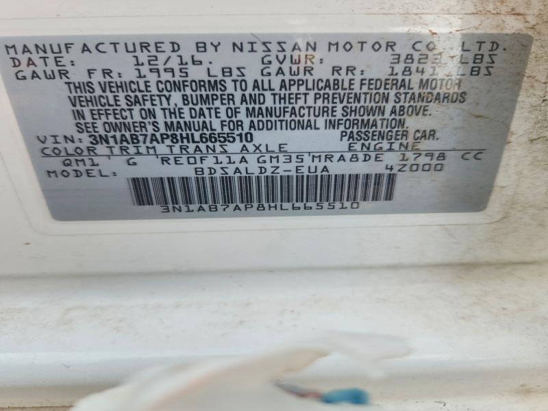 Aukcja sprzedaży 2017 Nissan Sentra, vin: 3N1AB7AP8HL665510, numer aukcji: 69224376