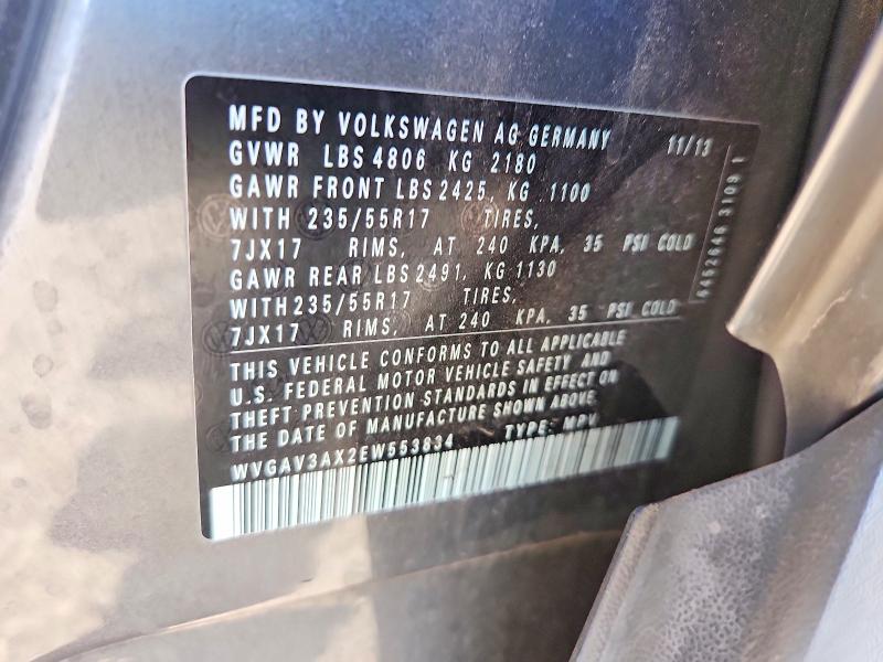 Продаж на аукціоні авто 2014 Volkswagen Tiguan, vin: WVGAV3AX2EW553834, номер лоту: 70663276