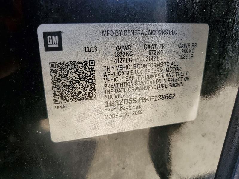 Aukcja sprzedaży 2019 Chevrolet Malibu, vin: 1G1ZD5ST9KF138662, numer aukcji: 69621236