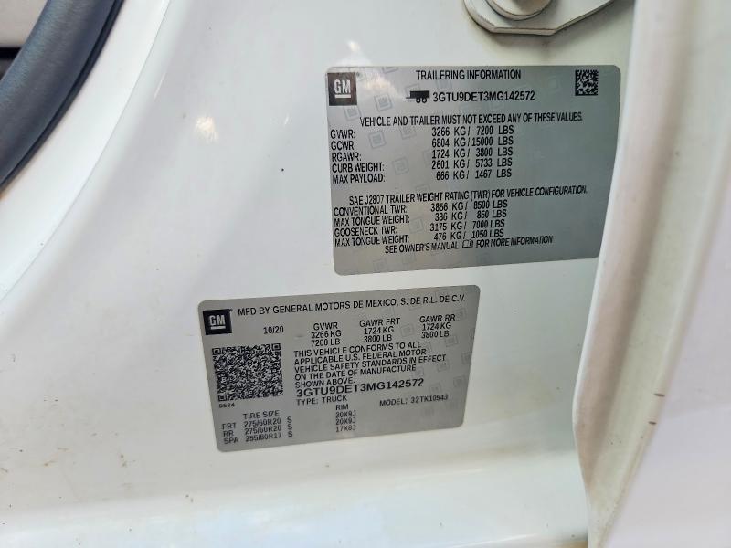 2021 Gmc Sierra მანქანა იყიდება აუქციონზე, vin: 3GTU9DET3MG142572, აუქციონის ნომერი: 68743196