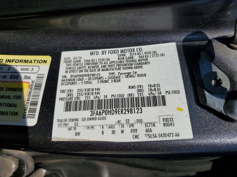 69313046 :رقم المزاد ، 3FA6P0HD9ER298123 vin ، 2014 Ford Fusion مزاد بيع