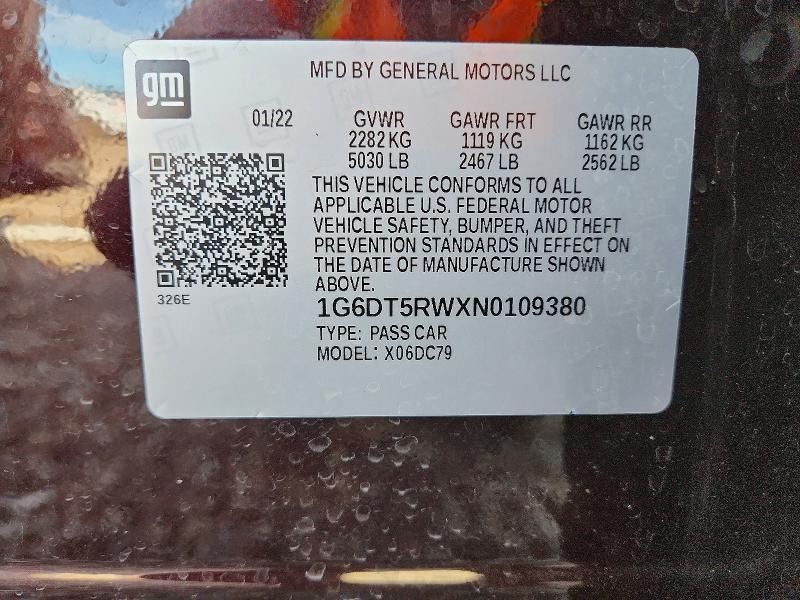 68048496 :رقم المزاد ، 1G6DT5RWXN0109380 vin ، 2022 Cadillac Ct5 مزاد بيع
