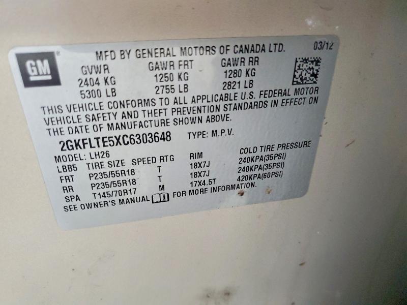 Продаж на аукціоні авто 2012 Gmc Terrain, vin: 2GKFLTE5XC6303648, номер лоту: 70565166
