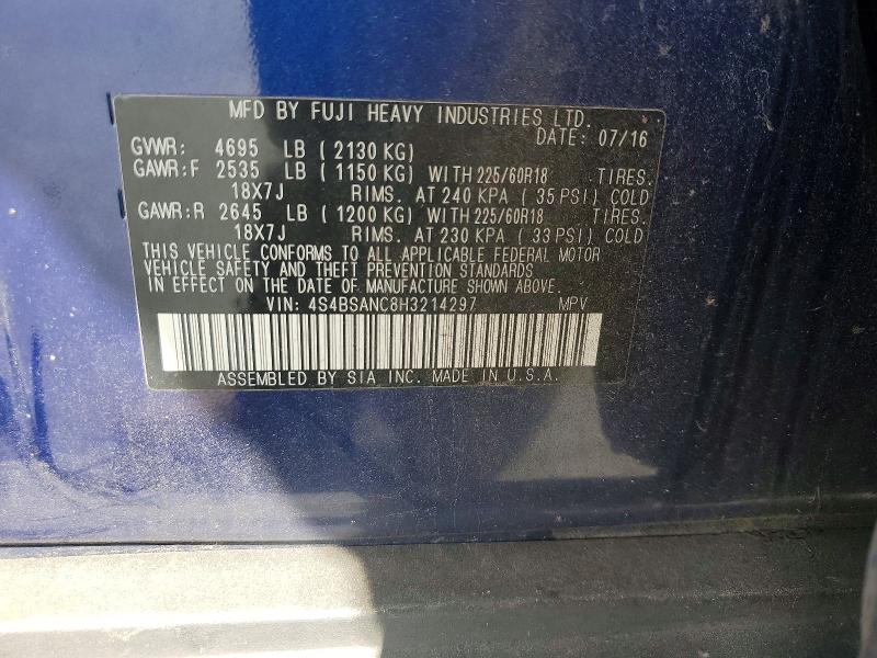 67827746 :رقم المزاد ، 4S4BSANC8H3214297 vin ، 2017 Subaru Outback مزاد بيع
