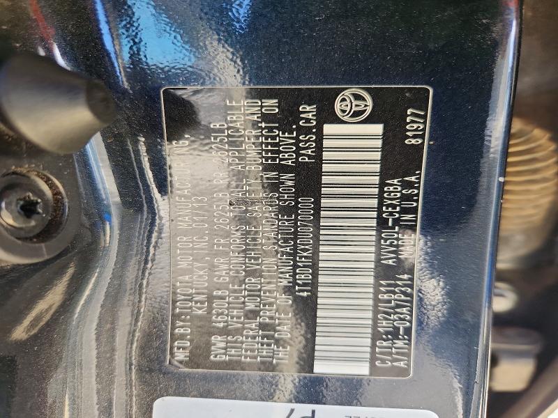 69734766 :رقم المزاد ، 4T1BD1FKXDU070000 vin ، 2013 Toyota Camry Hybrid مزاد بيع