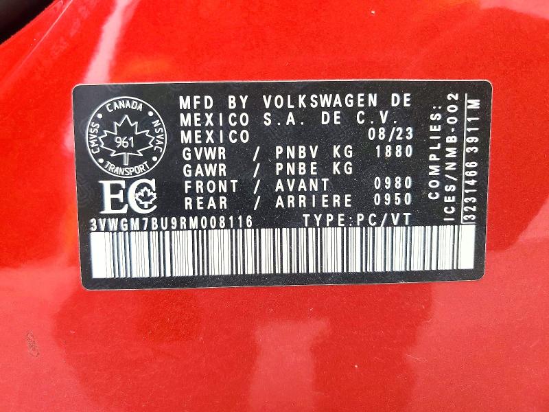2024 Volkswagen Jetta მანქანა იყიდება აუქციონზე, vin: 3VWGM7BU9RM008116, აუქციონის ნომერი: 71023866